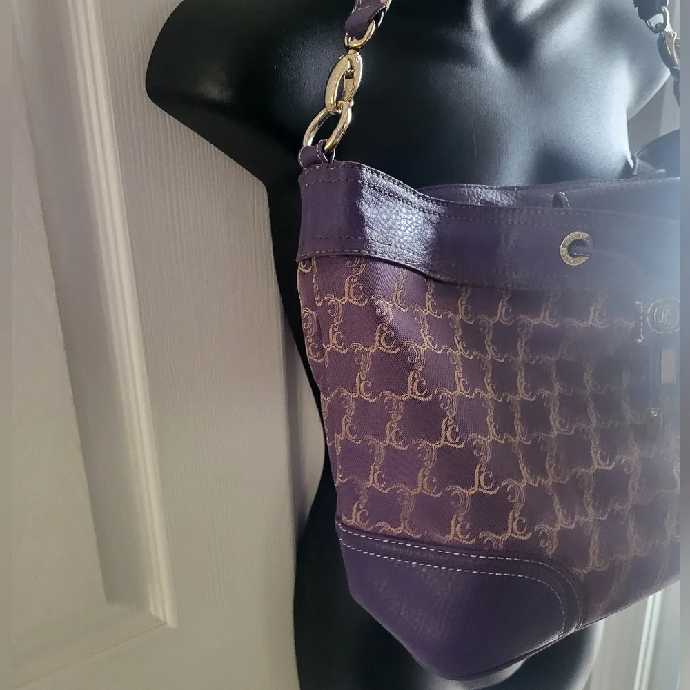 Liz Claiborne women's handbag purple and gold chainlink satchel - Picture 13 of 14